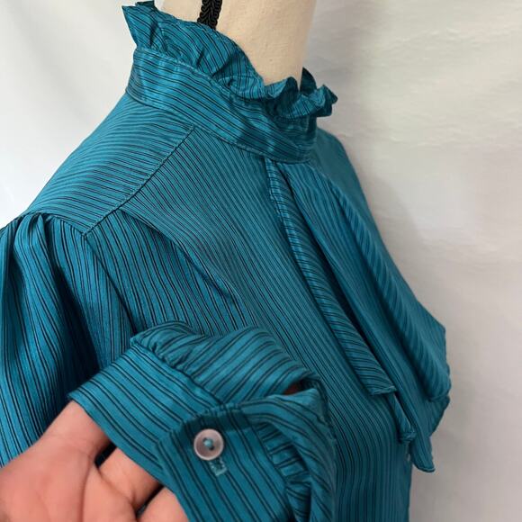 Vtg 80s Jonathan Martin Ruffle Neck Womens Top Sz 11/12 Coquette Secretary Retro - Picture 11 of 13